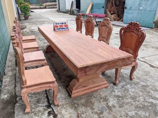 bàn ăn nguyên khối 8 ghế gỗ hương đá