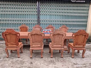 bộ bàn ghế ăn nguyên khối 8 ghế hoàng gia