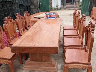 bàn ăn nguyên khối gỗ hương đá 8 ghế