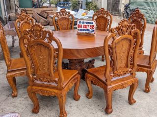 bàn ăn 8 ghế gỗ gõ đỏ hoàng gia