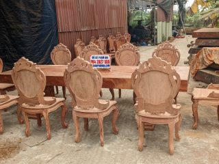 bộ bàn ghế ăn gỗ hương đá phong cách hoàng gia
