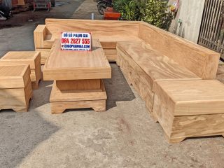 sofa góc chữ L gỗ hương đá