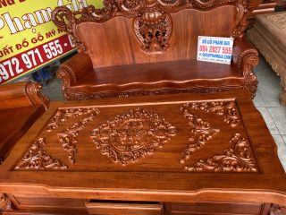 bàn trà gỗ hương đá đục hoa lá tây