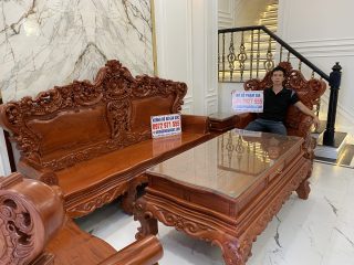 bộ bàn ghế louis hoàng gia gỗ hương đá màu cánh gián