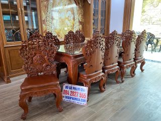 bộ bàn ghế ăn louis hoàng gia 10 ghế gỗ gõ đỏ