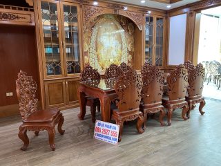 bộ bàn ghế ăn 10 ghế louis hoàng gia