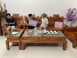 bàn trà kết hợp đôn đầu bàn gỗ hương đá