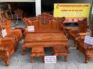 bộ bàn ghế phòng khách gỗ gõ đỏ phong cách hoàng gia