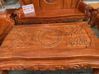 bàn trà chữ nhất chạm hoa lá tây