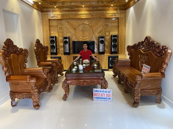 bộ bàn ghế hoàng gia nguyên khối gỗ hương
