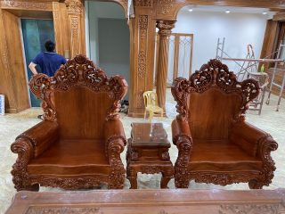 ghế đơn và đôn kẹp gỗ hương đá