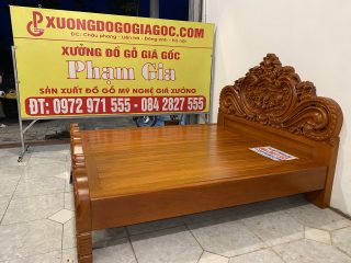 Mẫu Giường 1m8x2m Gỗ Gõ Đỏ Đục Hoa Hồng Kênh Bong Đẳng Cấp (Chị Thư, Hà Nam) của Đồ Gỗ Phạm Gia