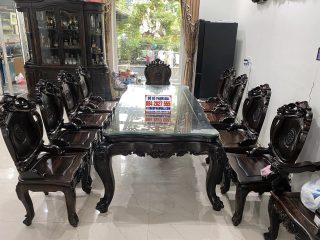 bàn ăn gỗ mun hoa lào 10 ghế