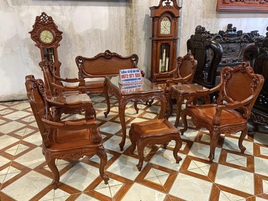 bàn ghế louis pháp gỗ hương đỏ