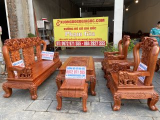 bàn ghế minh quốc voi chiến gỗ hương đá