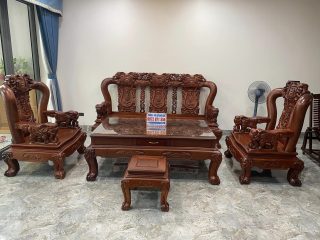 bộ bàn ghế minh quốc voi chiến kèm kính bàn