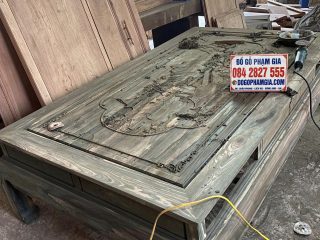 bàn trà như ý gỗ mun hoa Lào