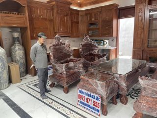 bộ bàn ghế rồng đỉnh gỗ hương Lào cao cấp