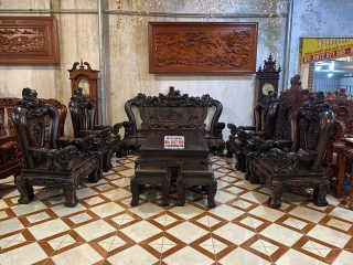 bàn ghế minh quốc gỗ mun hoa nổi bật