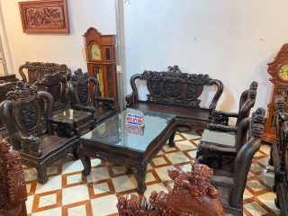 bộ bàn ghế gỗ mun hoa độc đáo