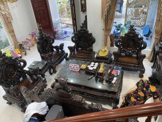 bàn ghế rồng đỉnh 10 món gỗ mun hoa lào hàng cao cấp