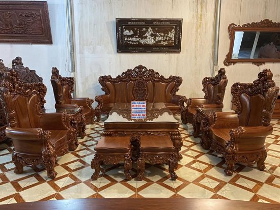 bộ bàn ghế hoàng gia nguyên khối gỗ gõ đỏ