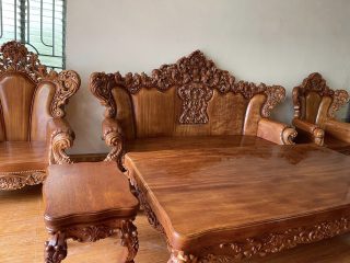 bàn ghế hoàng gia gỗ gõ đỏ nguyên khối