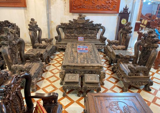 bàn ghế minh quốc nghê bảo đỉnh gỗ mun hoa Lào