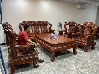 bàn ghế minh quốc voi chiến gỗ hương đỏ Lào