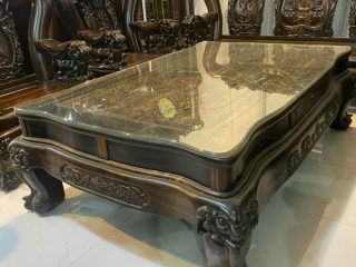 bàn trà gỗ mun hoa lào