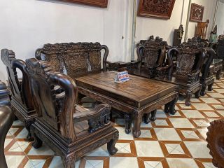 bàn ghế gỗ mun hoa Lào