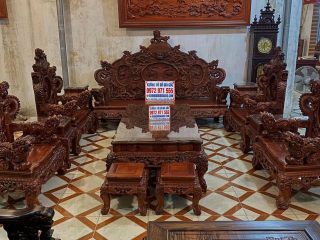 bàn ghế rồng đỉnh gỗ hương đỏ Lào