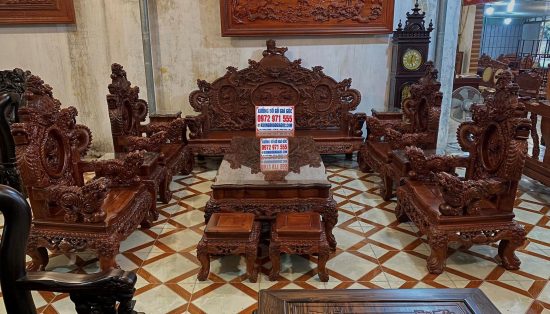 bàn ghế rồng đỉnh gỗ hương đỏ Lào