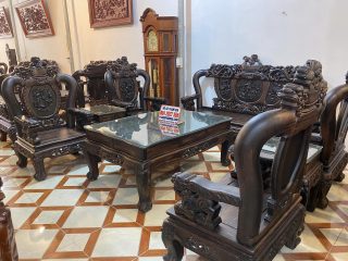 bàn ghế gỗ mun hoa Lào