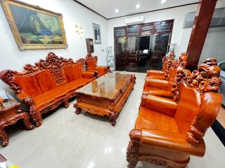 bàn ghế hoàng gia gỗ hương đá nguyên khối