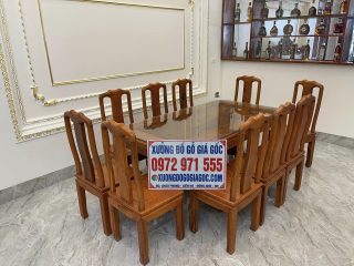 bàn ăn 10 ghế đục chữ thọ tròn