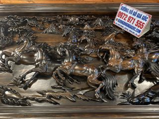 tranh mã đáo thành công phong thủy gỗ mun