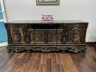 kệ tivi hoa hồng gỗ mun hoa Lào