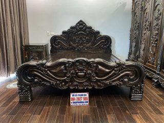 giường ngủ louis hoàng gia gỗ mun hoa lào