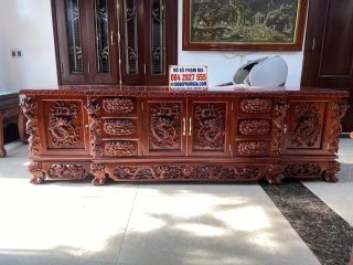 kệ tivi gỗ hương đỏ chạm rồng