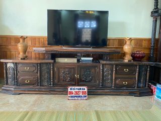 mẫu kệ tivi 2 tầng gỗ mun hoa Lào