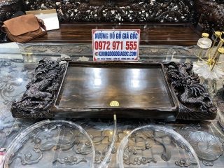 khay trà gỗ mun hoa Lào