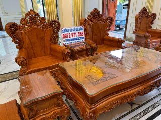 bàn trà nguyên khối đục hoa lá tây