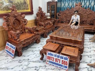 bàn ghế rồng đỉnh hàng đục tay thủ công