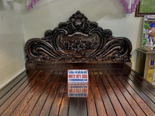 mẫu giường ngủ gỗ mun hoa lào