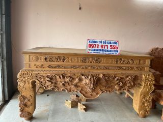 sập gỗ gụ 2 tầng cổ chỉ đục họa tiết