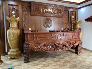 sập thờ tứ linh sơn gam màu cánh gián đậm