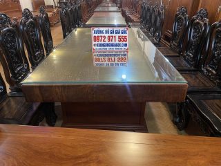 bàn ăn nguyên khối gỗ mun hoa Lào