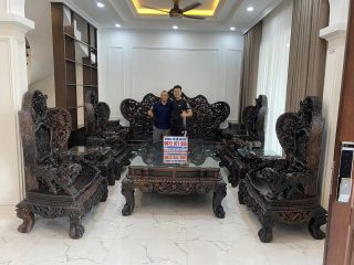 bộ bàn ghế cửu long bát mã đục tay thủ công sang trọng