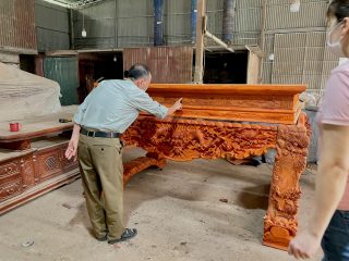 mẫu sập thờ tứ linh bản mộc vừa hoàn thiện